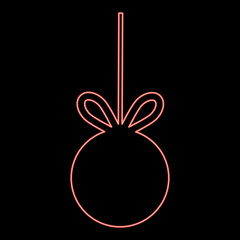 Neon christmas tree ball with ribbon bow for advertising Big sale concept red color vector illustration image flat style