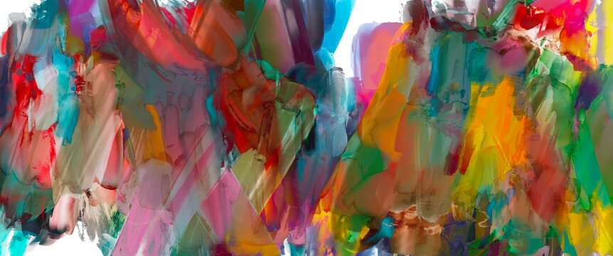 Chaotic Multicolour Watercolour Abstract Background, Hand Drawn, Paiting With Brush Strokes On Canvas