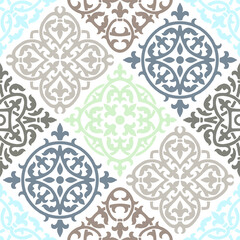 Ancient ceramic tile seamless pattern. Wall or floor texture. Decorative antique stone ornament.