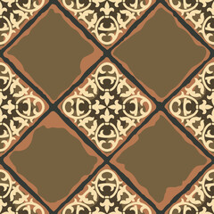 Ancient ceramic tile seamless pattern. Wall or floor texture. Decorative antique stone ornament.