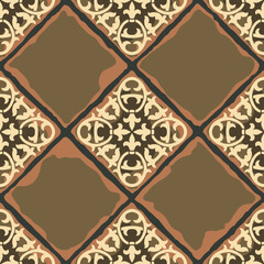 Ancient ceramic tile seamless pattern. Wall or floor texture. Decorative antique stone ornament.