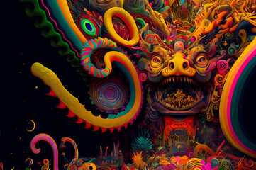 Obraz premium Fluorescent Dreamy Mystical colorful glowing fantasy world Imagination of start of mind 