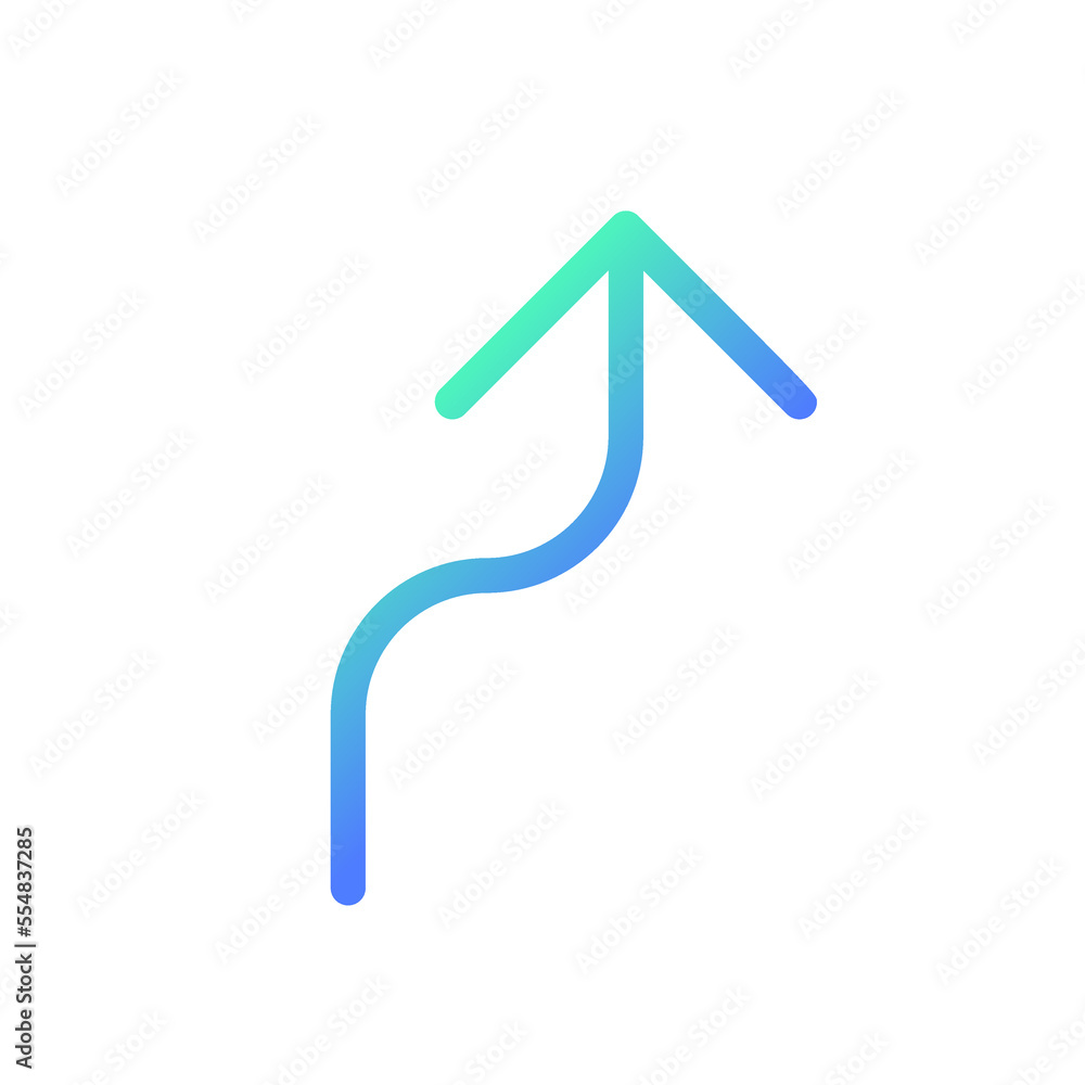 Poster right reverse turn pixel perfect gradient linear ui icon. follow arrow. road sign. finding route. li