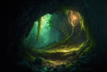 Fototapeta premium 3D illustration, impressive underground cave, 3D rendering.