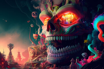 Fluorescent Dreamy Mystical colorful glowing fantasy world Imagination of start of mind