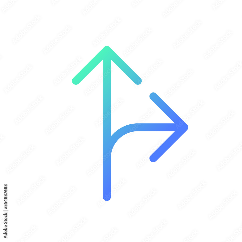 Poster straight and turn right traffic sign pixel perfect gradient linear ui icon. directing arrows. line c