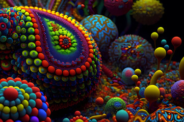 Fototapeta premium Fluorescent Dreamy Mystical colorful glowing fantasy world Imagination of start of mind