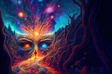 Obraz premium Fluorescent Dreamy Mystical colorful glowing fantasy world Imagination of start of mind