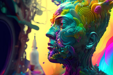 Fluorescent Dreamy Mystical colorful glowing fantasy world Imagination of start of mind