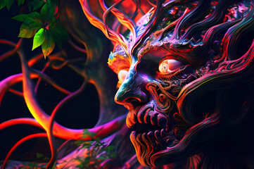 Fluorescent Dreamy Mystical colorful glowing fantasy world Imagination of start of mind