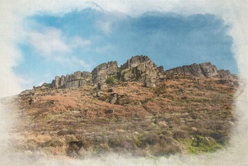 Naklejka na ściany i meble Peak District National Park. A digital watercolor painting of Hen Cloud.