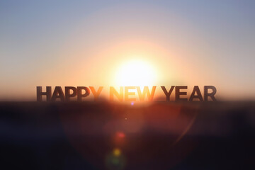 Shining sun and sunrise and happy new year HAPPY NEW YEAR
