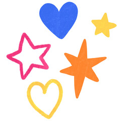 Paint brush cute line stars and hearts clipart.	
