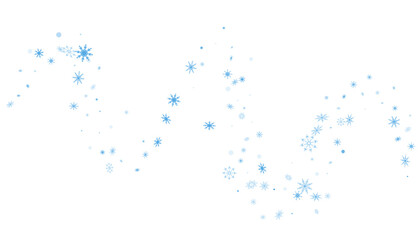 Blue delicate openwork snowflakes are scattered on a white background. Festive background, new year or christmas design