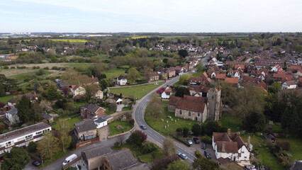 Fototapeta na wymiar Roydon Village in Essex England drone aerial view