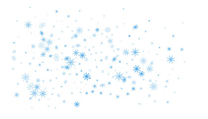 Blue delicate openwork snowflakes are scattered on a white background. Festive background, new year or christmas design