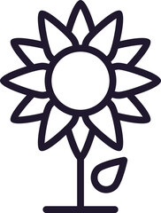 Farm and agriculture sign. Editable stroke drawn with black thin line. Perfect for web sites, UI, adverts, stores, shops. Trendy vector icon of sunflower