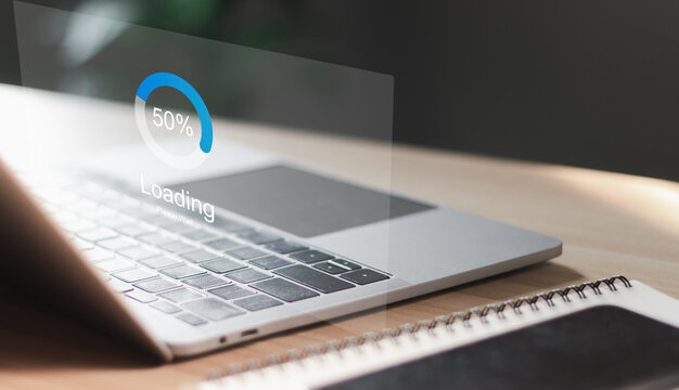 Loading loading bar waiting on virtual interface screen. Progress bar loading concept.