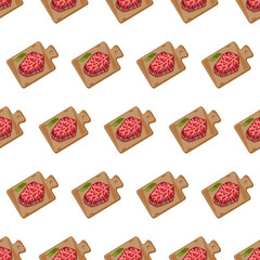 cartoon wagyu beef, japanese food seamless pattern on colorful background