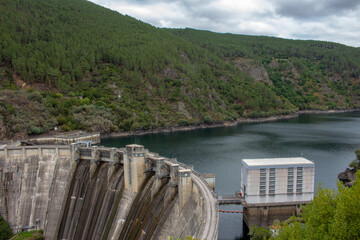 The Santo Estevo Reservoir and Hydroelectric plant in Ourense, Spain. Dam station on river Sil.