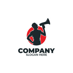 Silhouette of man holding megaphone logo design inspiration
