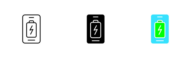 Phone battery set icon. Charge, accumulator, electricity, power supply, state, device, electric, electrical, portable. Vector icon in line, black and colorful style on white background