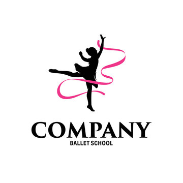 Silhouette of kid ballet logo design