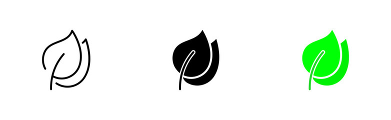 Leaf set icon. Two tree leaf in the ground, plant, sprout, gardening, horticulture, greenery. Ecology, save the planet, Botany. Green peace concept. Vector icon in line, black and colorful style