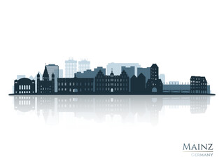 Mainz skyline silhouette with reflection. Landscape Mainz, Germany. Vector illustration.