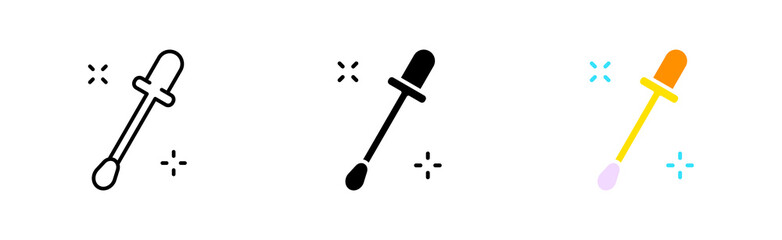 Pipette line icon. Dropper, medicine, drops, serum, laboratory analysis, blood, runny nose, take a virus test, covid, coronavirus, cosmetics. Vector icon in line, black and colorful style