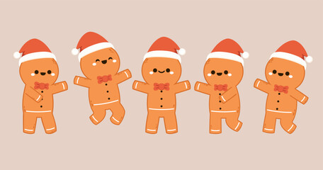 Holiday gingerbread man cookie. Cookie in shape of man with Samta claus hat. Happy new year decoration. Merry christmas holiday. New year and xmas celebration.