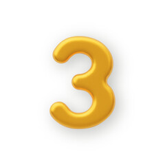 3D Gold number 3 on a white background .
