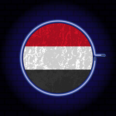 Yemen neon grunge flag on wall backgrond. Vector illustration.