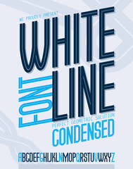 Vector tall condensed capital English alphabet letters collection made with white lines, can be used in poster design as newspaper advertising