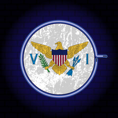 US Virgin Islands neon grunge flag on wall backgrond. Vector illustration.