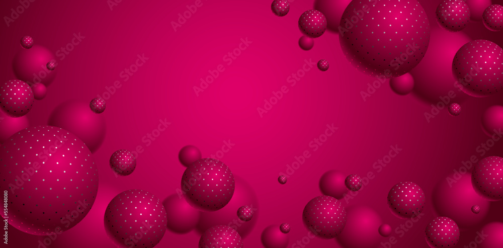 Poster abstract spheres vector background with blank copy space, composition of flying balls decorated with