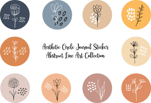 aesthetic circle journal sticker with retro modern color design	