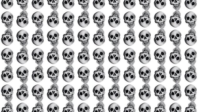 Trippy and quirky background of skulls shaking