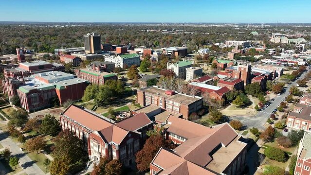 University of Oklahoma campus. Middle America prairie. Main campus buildings.