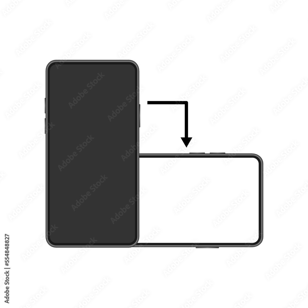 Poster rotate smartphone. phone screen vertical or horizontal turn. device rotation icon.