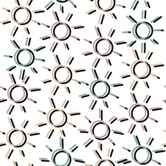 Retro vintage style pattern seamless with doodle sun shapes in pastel and black colors. Perfect for typography and textile print.