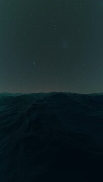 Raging ocean on a starry night. 3d render, 3d motion graphic.