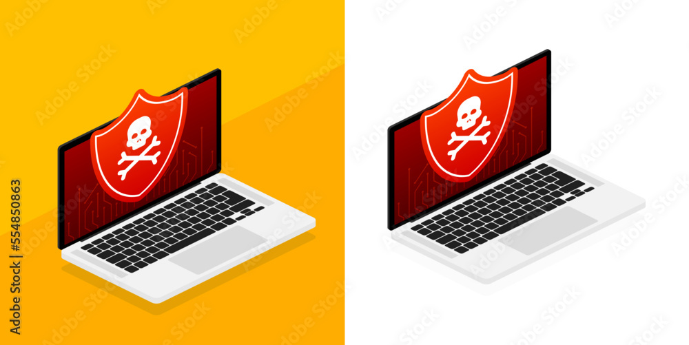 Poster computer virus on laptop, alert notification. malware notification. emergency alert
