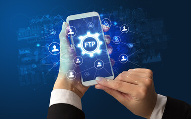 Hand using smartphone with technology concept