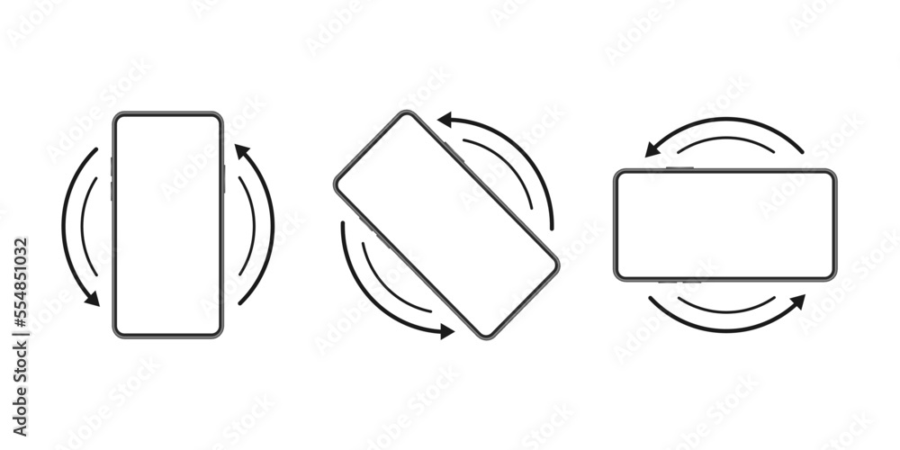 Poster rotate smartphone. phone screen vertical or horizontal turn. device rotation icon.