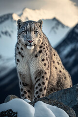 Fototapeta premium 3D illustration, impressive image of a leopard among the snow, 3D rendering.