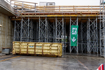 Open day at highway enclosure construction site with formwork of roof at Zürich Schwamendingen on a rainy autumn day. Photo taken October 1st, 2022, Zurich, Switzerland.