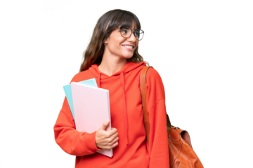 Young student caucasian woman over isolated background looking side