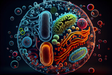 AMR Antimicrobial resistance concept - illustration of bacterias with antimicrobial antibiotic resistance - obrazy, fototapety, plakaty