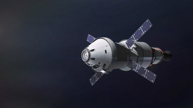Orion spaceship mission. Flight to Moon. Artemis program spacecraft. Shuttle with astronauts in deep space. Elements of this image furnished by NASA